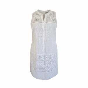 LOFT ivory Cotton Eyelet Summer Dress Size 8 Clean Preppy Minimalist Spring